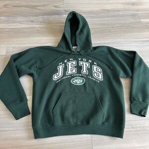 Vintage New York Jets Hoodie Sweatshirt Mens L NFL Fruit Of The Loom Mexico Made